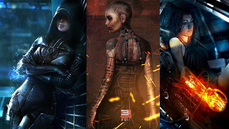 three assorted-character digital wallpaper collage, Mass Effect
