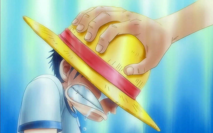anime, One Piece, yellow, blue, close-up, holding, colored background