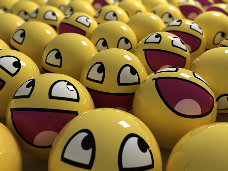 smiley emoji toy lot, Humor, 3D, Ball, yellow, close-up, still life, HD wallpaper