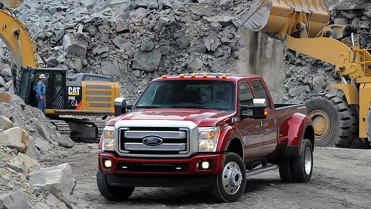 Hd Wallpaper Red Ford F 250 Crew Cab Pickup Truck Near Heavy Equipment On Quarry Site Wallpaper Flare