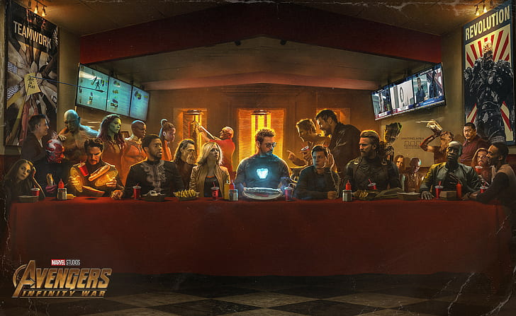 Valkirie, Groot, The Last Supper, Photoshop, Star Lord, Bruce Banner, HD wallpaper