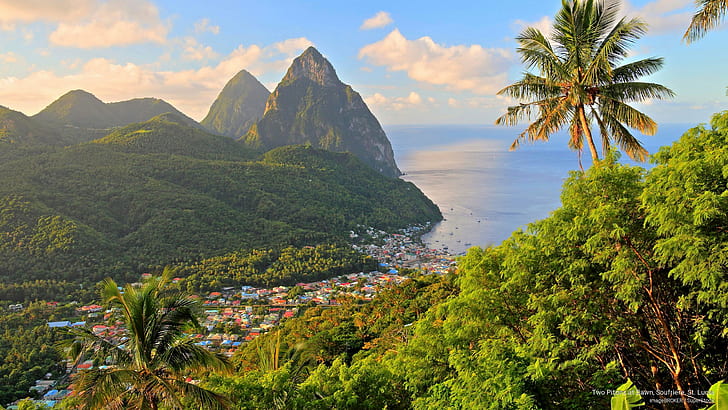 Two Pitons at Dawn, Soufriere, St. Lucia, Islands, HD wallpaper