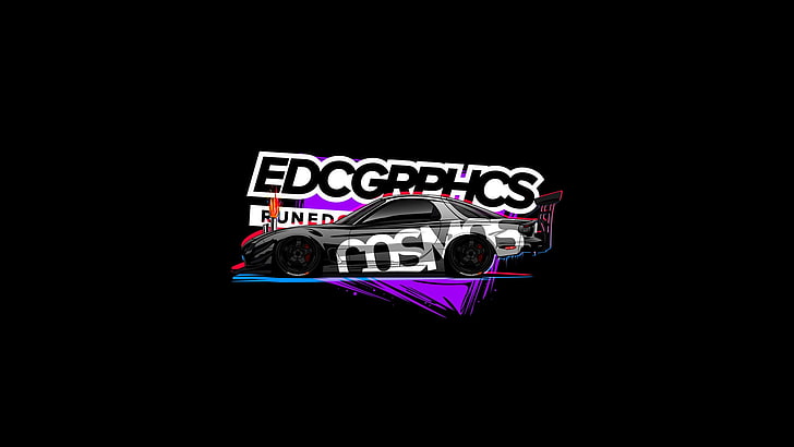EDC Graphics, Mazda RX-7, JDM, Japanese cars, render, black background