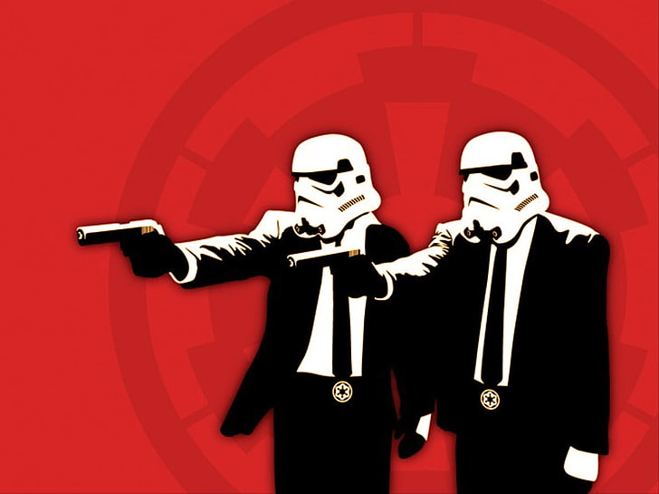 two men wearing Star Wars Storm Trooper masks illustration, humor