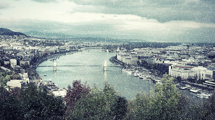 Budapest, river, city, bridge, Hungary, HD wallpaper