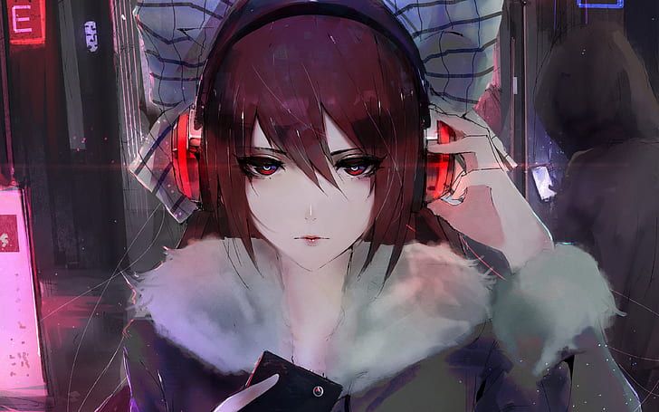 anime girls, digital art, headphones, artwork, Aoi Ogata, HD wallpaper