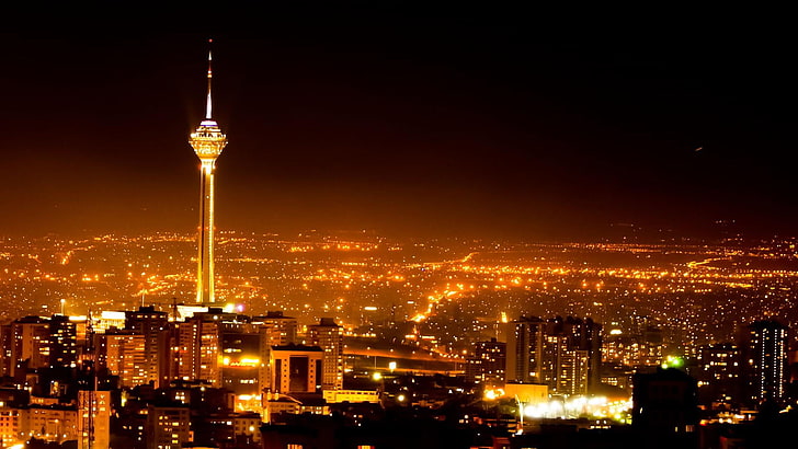 tehran, iran, cıty, tower, nıght, metropolitan area, cityscape, HD wallpaper