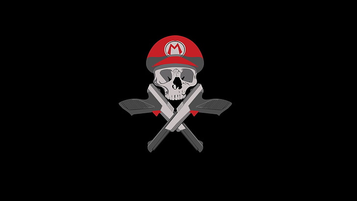Super Mario, Nintendo, skull, video games, black background