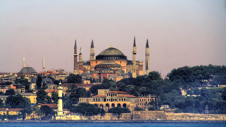 orange dome building, Turkey, mosque, Istanbul, Hagia Sophia, HD wallpaper