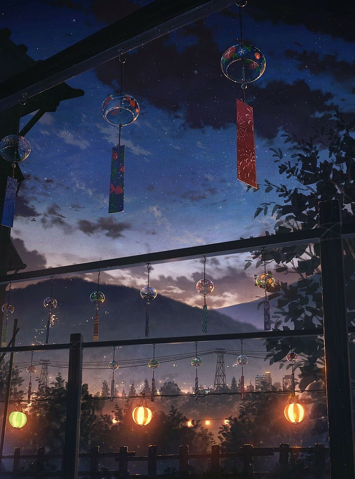 1082x1922px | free download | HD wallpaper: anime, nature, lantern, dark,  sky, stars | Wallpaper Flare