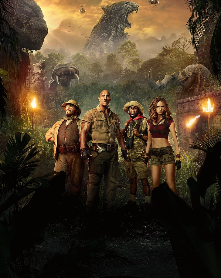 movie poster, Jumanji: Welcome to the Jungle, Jack Black, Dwayne Johnson