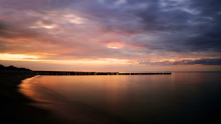 Beach Sunset Shore Ocean 1080p, sunrise - sunset, HD wallpaper