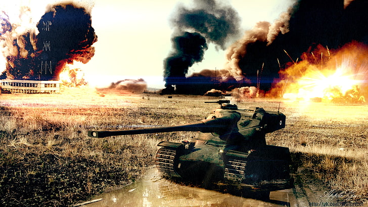 gray battletank wallpaper, field, France, explosions, art, tanks HD wallpaper