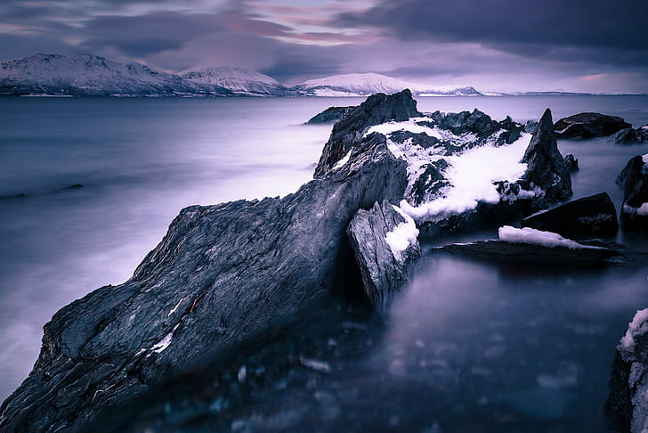 mountains beside sea, ullsfjord, norway, ullsfjord, norway, cold