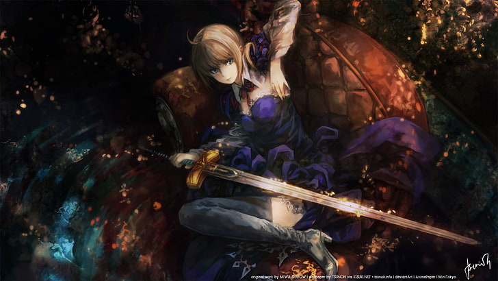 anime wallpaper, Saber, Fate Series, anime girls, sword, group of people
