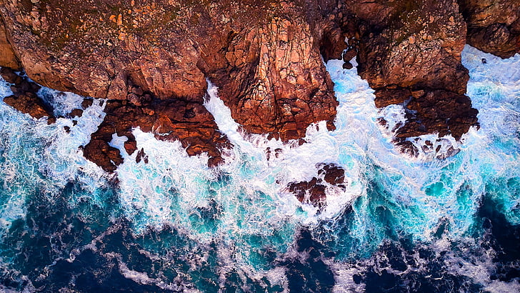 blue, water, rock, geology, cape, cape finisterre, ocean, atlantic ocean, HD wallpaper