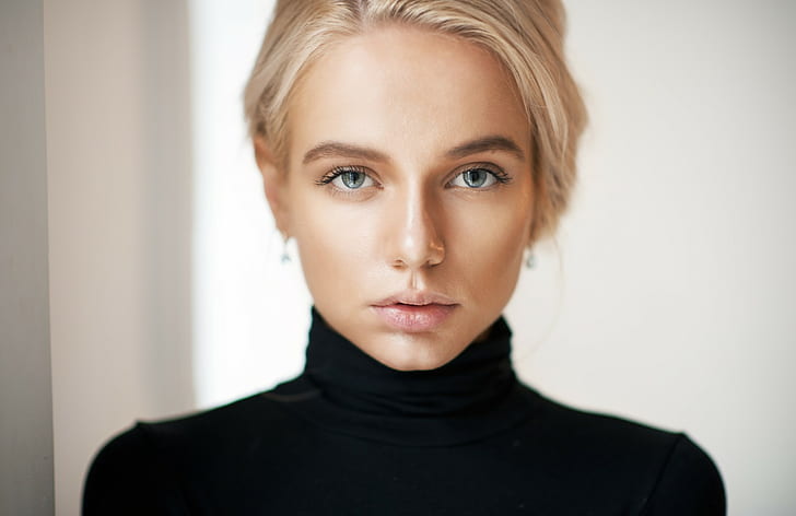 women, blonde, face, portrait, Maxim Maximov, Maria Popova