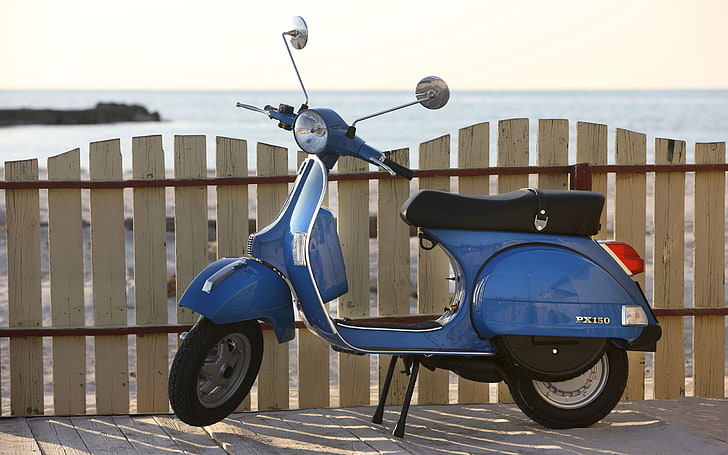 Vespa PX 150, blue and black PX150 motor scooter, Motorcycles, HD wallpaper