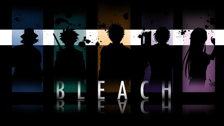 Bleach Anime, silhouette, paint splatter, group of people, men