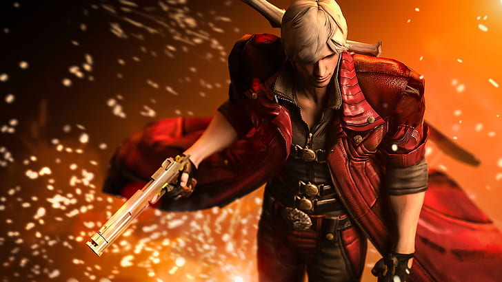 devil may cry 4, dante, pistol, particles, Games, HD wallpaper