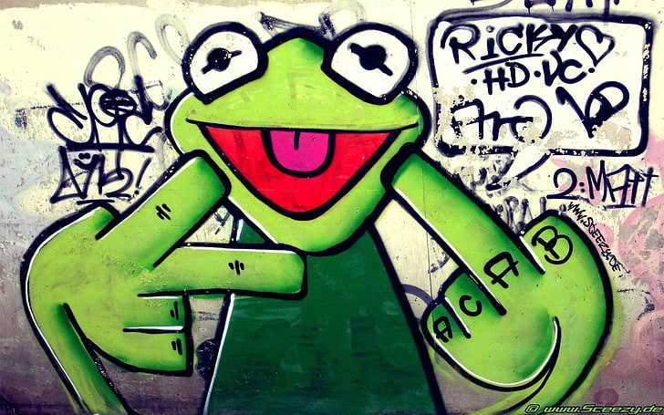 Kermit the Frog wallpaper, Artistic, Graffiti, creativity, art and craft, HD wallpaper
