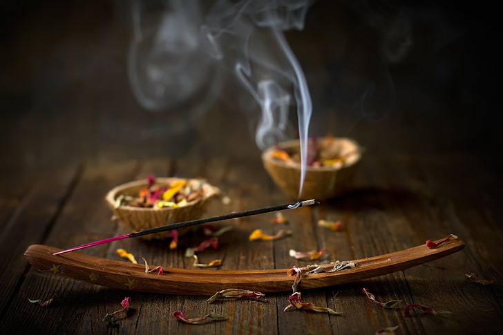 purple incense candle, relaxing, meditation, calm, natural light, HD wallpaper