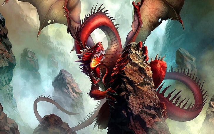 dragon, fantasy art, artwork, red, HD wallpaper