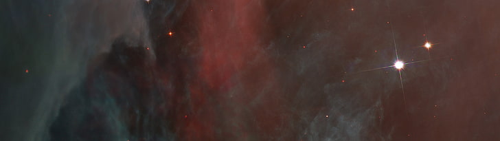 red and gray galaxy digital wallpaper, multiple display, stars