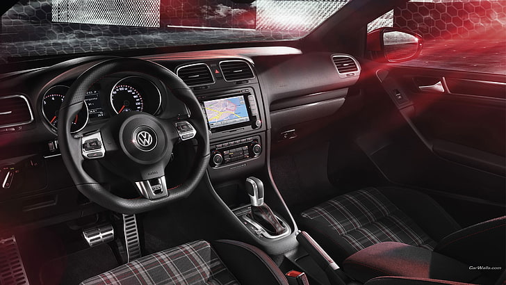 black Volkswagen vehicle interior, car, VW Golf GTI, mode of transportation, HD wallpaper