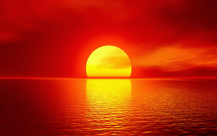 Amazing Summer Sunset, sea, red, sky, scenery, view, photo, background, HD wallpaper