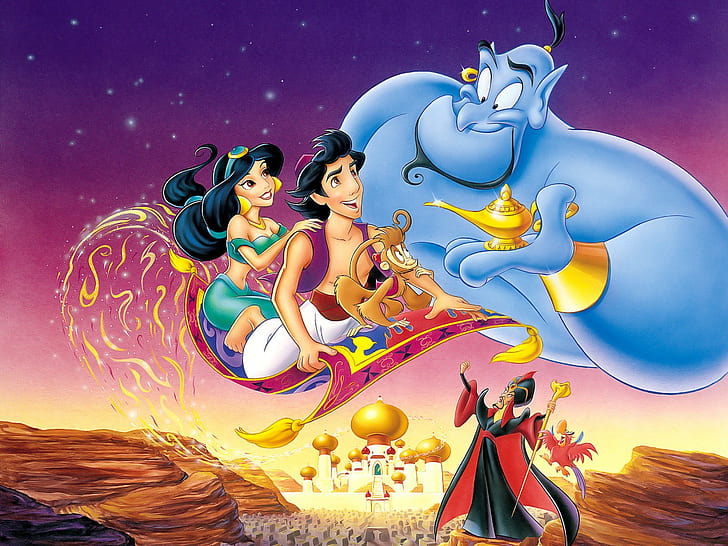 Aladdin, Jasmine, Genie, adult, multi colored, women, young adult, HD wallpaper