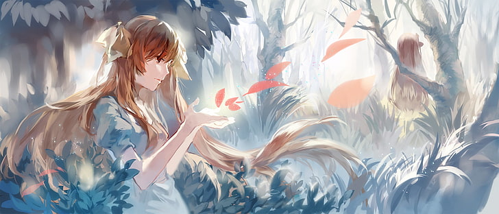 woman in forest illustration, fantasy art, anime, anime girls