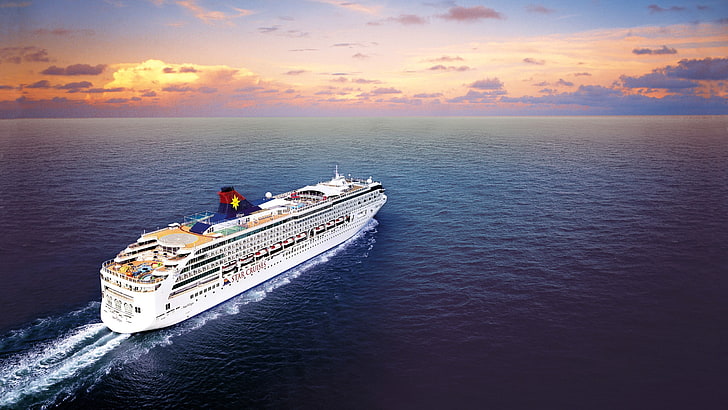 white cruise ship, nature, sea, vehicle, horizon, sky, nautical vessel, HD wallpaper