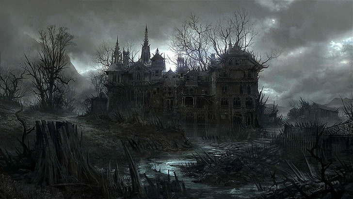 dark, halloween, haunted, house, spooky, HD wallpaper