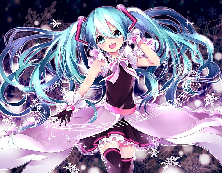 pink and blue floral textile, Vocaloid, Hatsune Miku, women, real people
