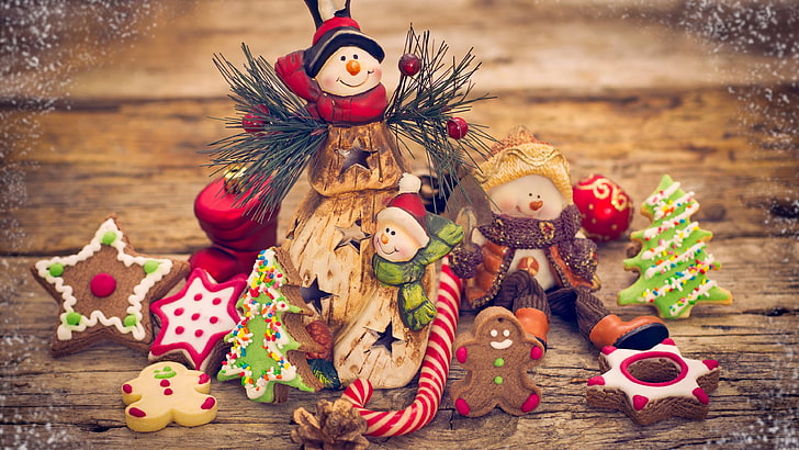 assorted Christmas-themed decors, Christmas ornaments, treats, HD wallpaper