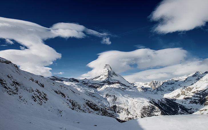 snowy mountain, mountains, snowy peak, landscape, cold temperature, HD wallpaper