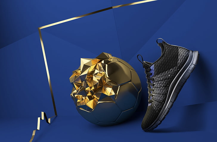Football Golden Ball Trophy, Sports, Blue, Soccer, Design, Sneakers, HD wallpaper