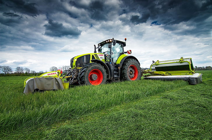 field, the sky, grass, tractor, Claas Axion 950, HD wallpaper