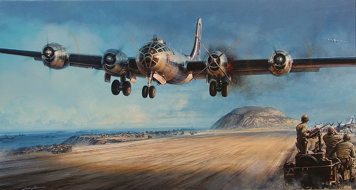 flame, war, smoke, figure, art, bomber, the plane, landing, HD wallpaper