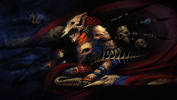 warrior with skull armor illustration, skull wallpaper, digital art