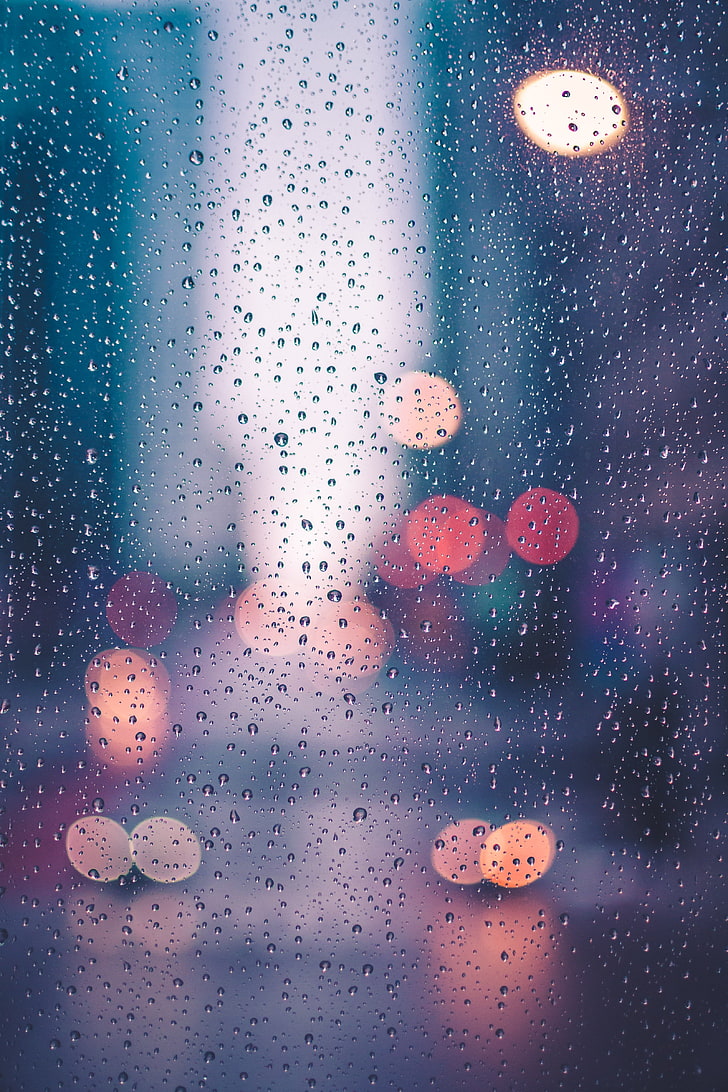 window rain drops, surface, glare, raindrop, weather, backgrounds, HD wallpaper