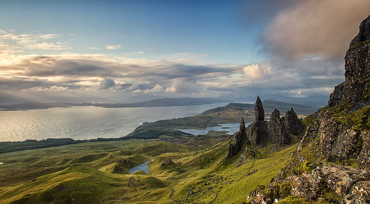 landscape photography of body of water, Old Man of Storr, trotternish, HD wallpaper
