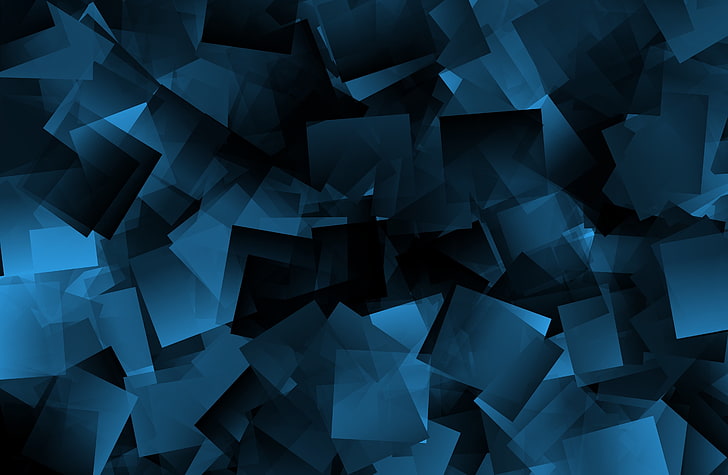 black and blue box graphic wallpaper, abstraction, shapes, dark background