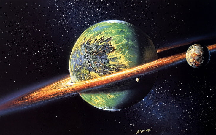 Saturn planet, planetary rings, cracked, space, artwork, space art
