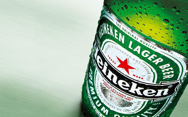 photography, macro, bottles, beer, Heineken, green color, close-up, HD wallpaper