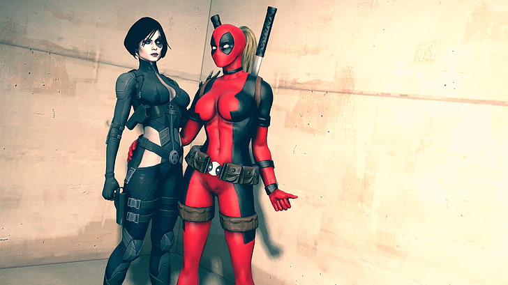 female Deadpool figure, girls, costumes, Marvel Comics, Domino