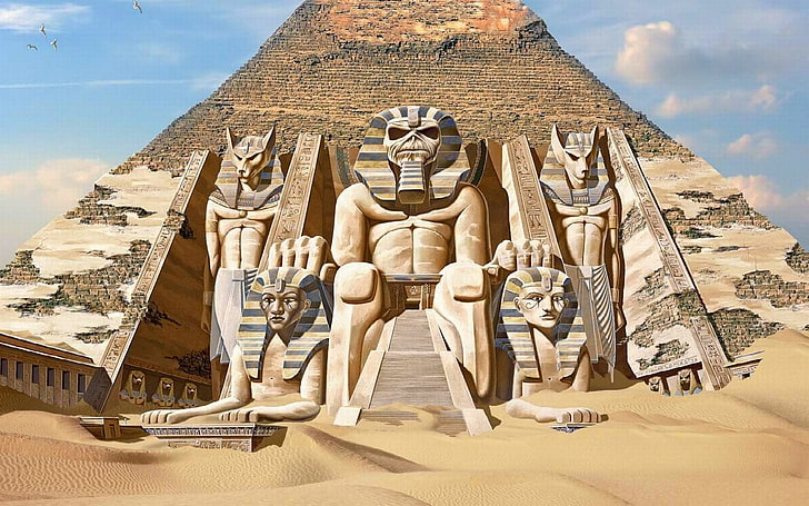 Pyramid with statues, Iron Maiden, album covers, Egypt, fantasy art