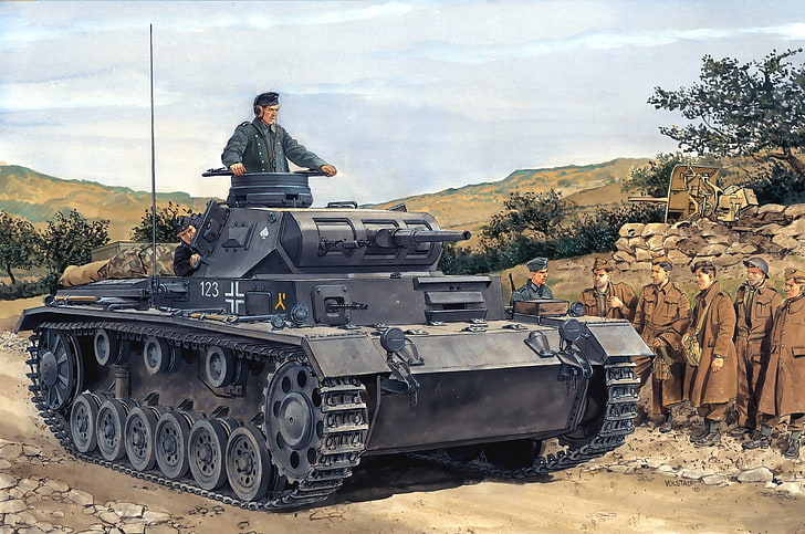 black battle tank, figure, soldiers, the Wehrmacht, medium tank, HD wallpaper