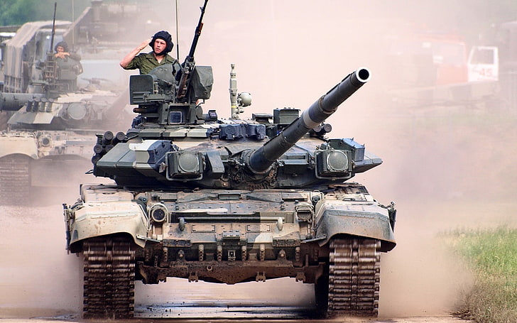 green and brown camouflage battle tank, T-90, tanker, the main battle tank of the Russian Federation